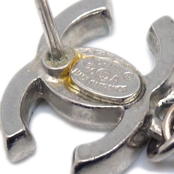 Auth Chanel Piercing Dangle Earrings Silver - Picture 4 of 4